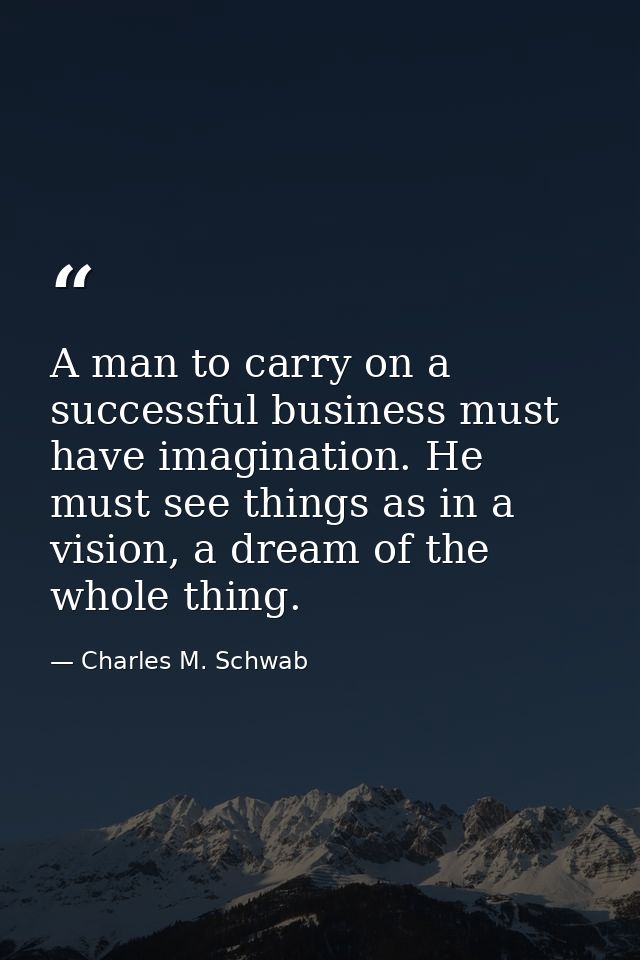 A man to carry on a successful business must have imagination. He must see things as in a vision, a dream of the whole t — Charles M. Schwab