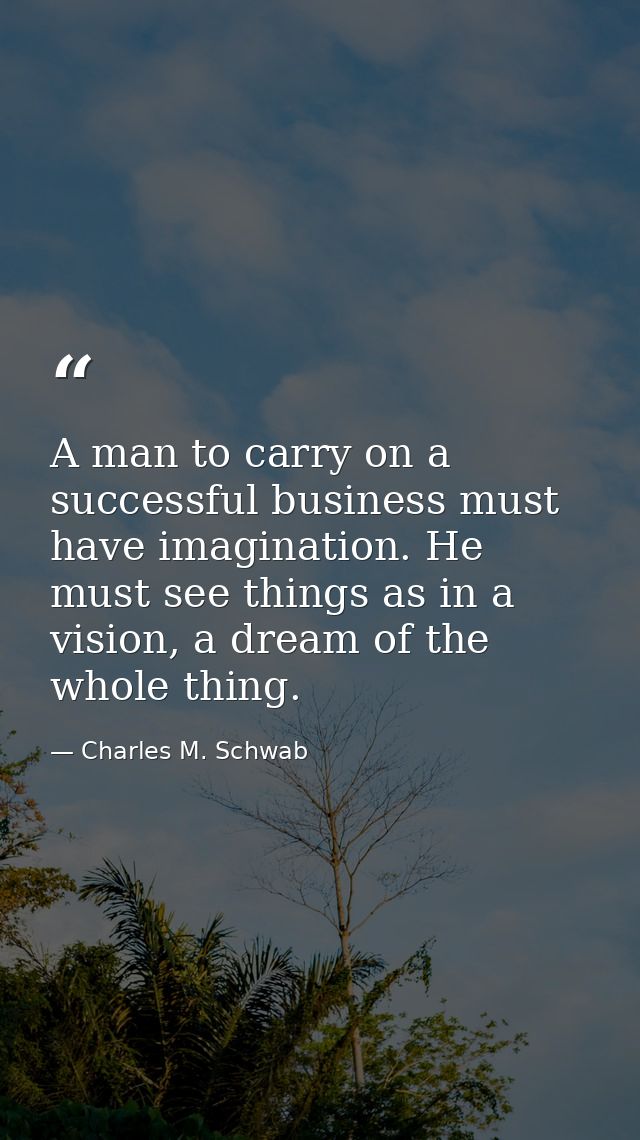 A man to carry on a successful business must have imagination. He must see things as in a vision, a dream of the whole t — Charles M. Schwab