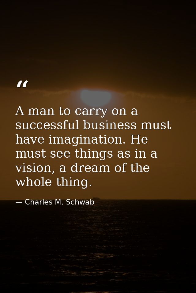 A man to carry on a successful business must have imagination. He must see things as in a vision, a dream of the whole t — Charles M. Schwab