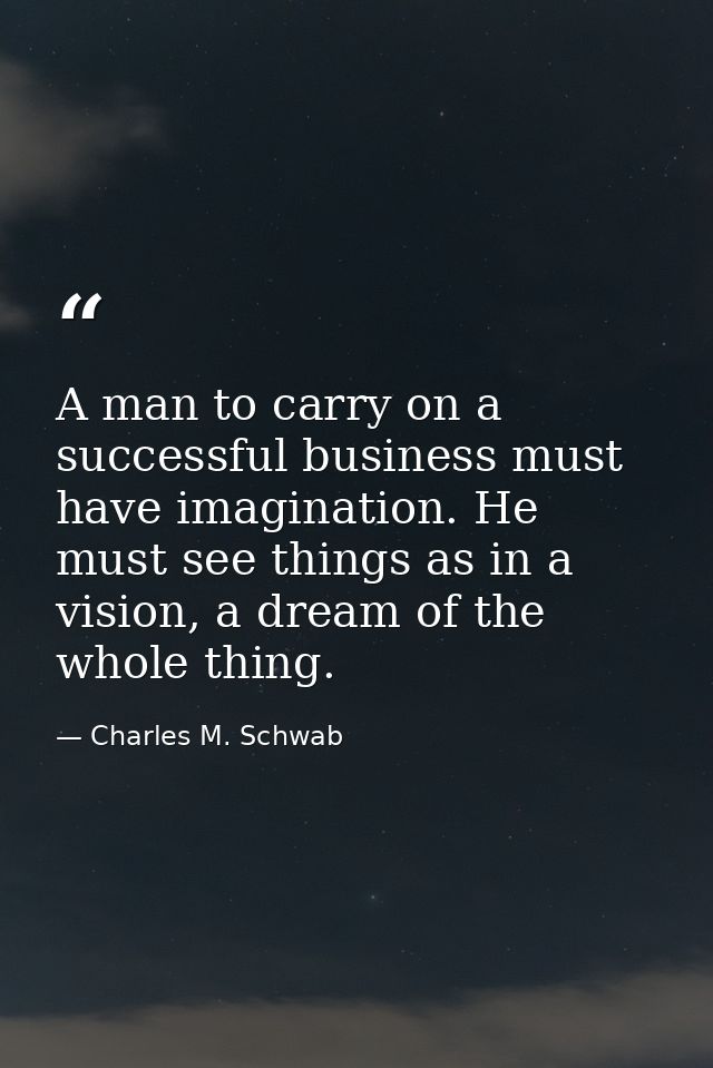 A man to carry on a successful business must have imagination. He must see things as in a vision, a dream of the whole t — Charles M. Schwab