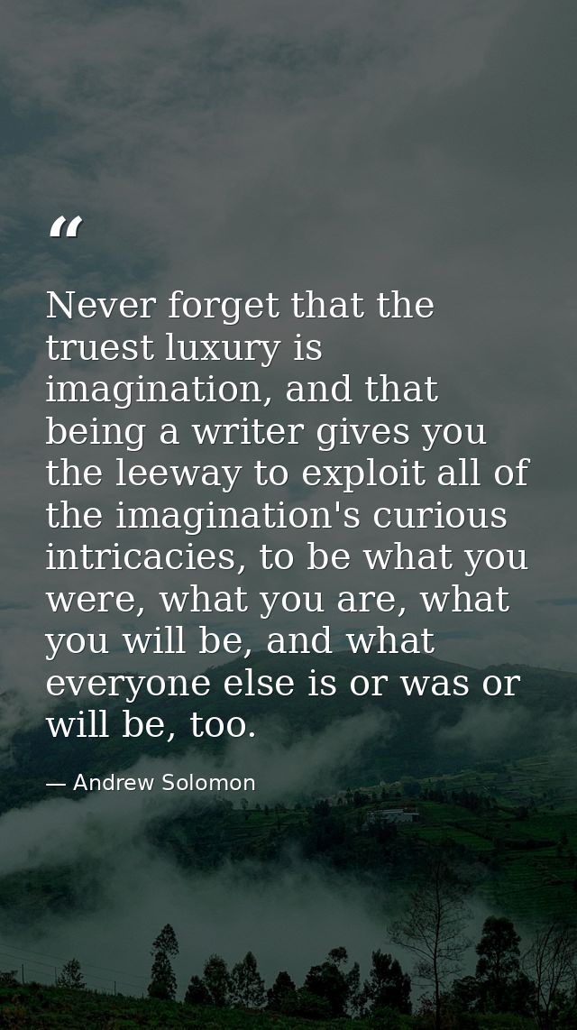 Never forget that the truest luxury is imagination, and that being a writer gives you the leeway to exploit all of the i — Andrew Solomon