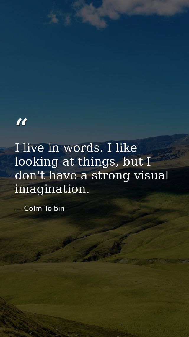 I live in words. I like looking at things, but I don't have a strong visual imagination. — Colm Toibin
