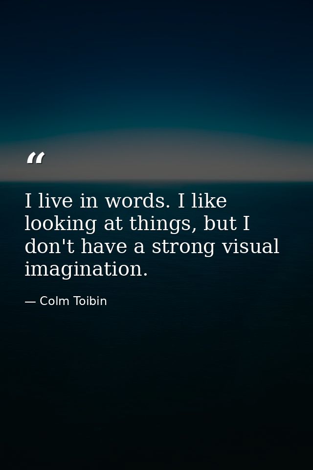 I live in words. I like looking at things, but I don't have a strong visual imagination. — Colm Toibin