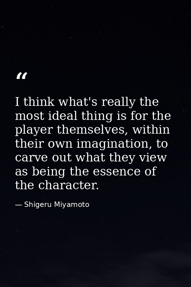I think what's really the most ideal thing is for the player themselves, within their own imagination, to carve out what — Shigeru Miyamoto