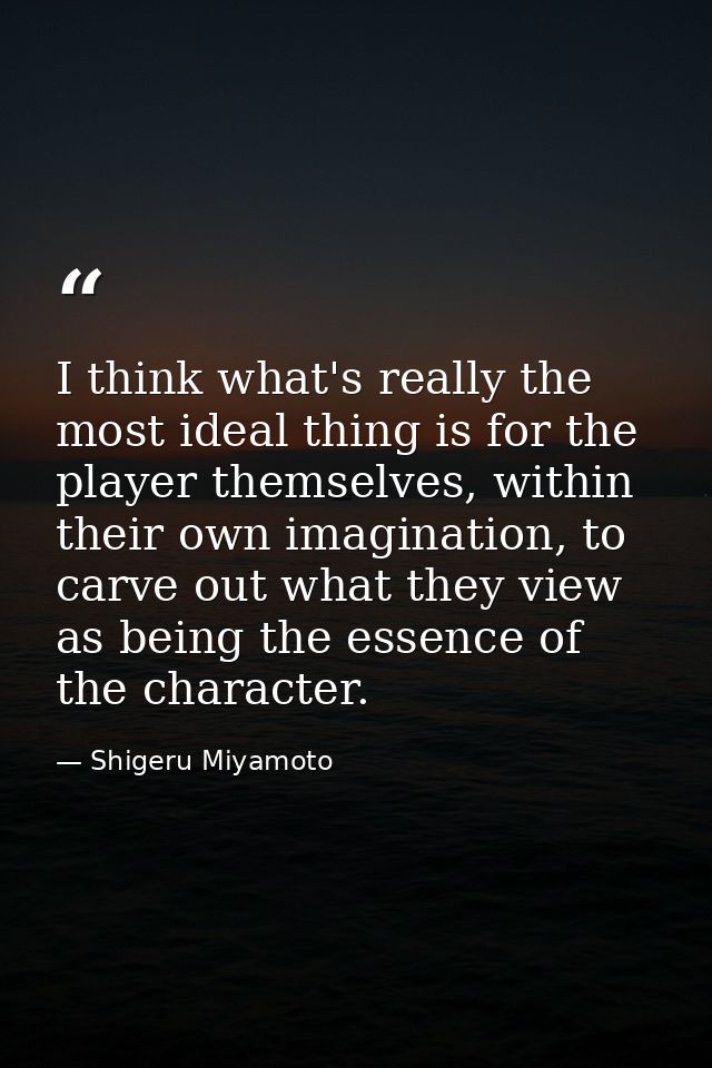 I think what's really the most ideal thing is for the player themselves, within their own imagination, to carve out what — Shigeru Miyamoto