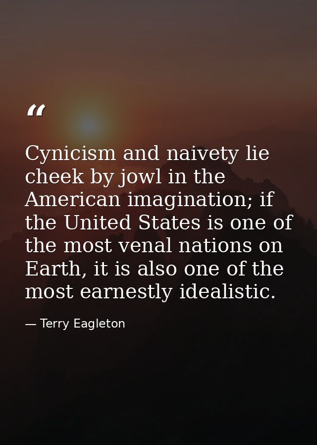 Cynicism and naivety lie cheek by jowl in the American imagination; if the United States is one of the most venal nation — Terry Eagleton
