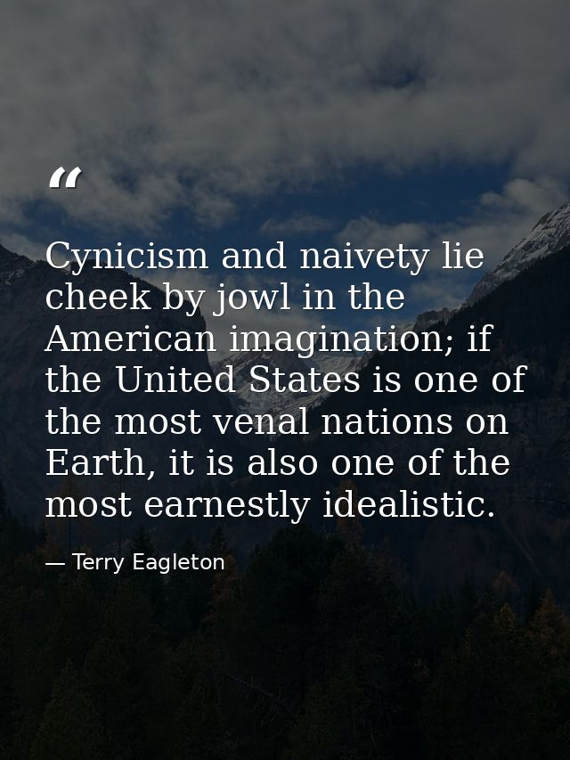 Cynicism and naivety lie cheek by jowl in the American imagination; if the United States is one of the most venal nation — Terry Eagleton