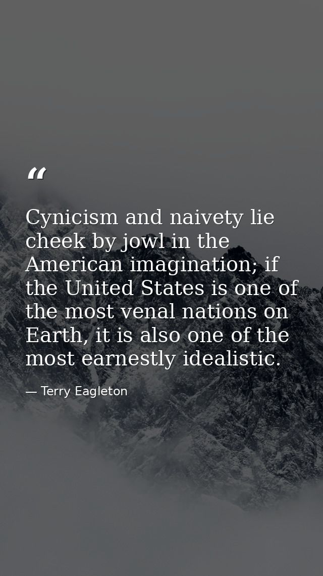 Cynicism and naivety lie cheek by jowl in the American imagination; if the United States is one of the most venal nation — Terry Eagleton