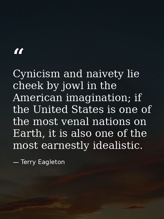 Cynicism and naivety lie cheek by jowl in the American imagination; if the United States is one of the most venal nation — Terry Eagleton