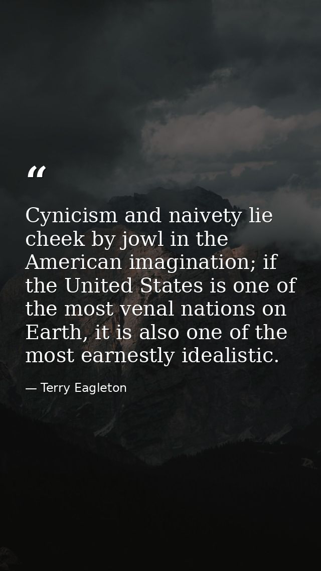 Cynicism and naivety lie cheek by jowl in the American imagination; if the United States is one of the most venal nation — Terry Eagleton