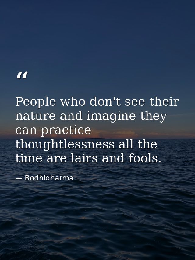 People who don't see their nature and imagine they can practice thoughtlessness all the time are lairs and fools. — Bodhidharma