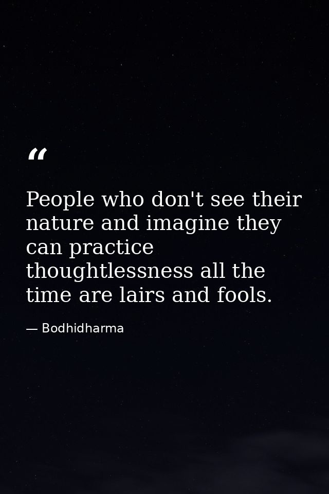 People who don't see their nature and imagine they can practice thoughtlessness all the time are lairs and fools. — Bodhidharma