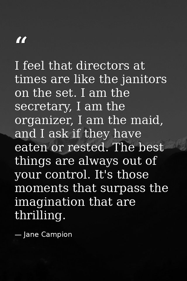 I feel that directors at times are like the janitors on the set. I am the secretary, I am the organizer, I am the maid,  — Jane Campion