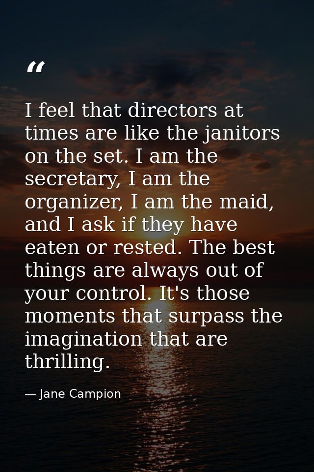 I feel that directors at times are like the janitors on the set. I am the secretary, I am the organizer, I am the maid,  — Jane Campion