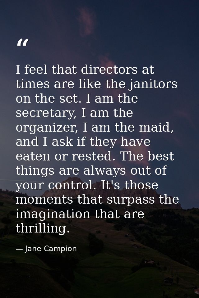 I feel that directors at times are like the janitors on the set. I am the secretary, I am the organizer, I am the maid,  — Jane Campion