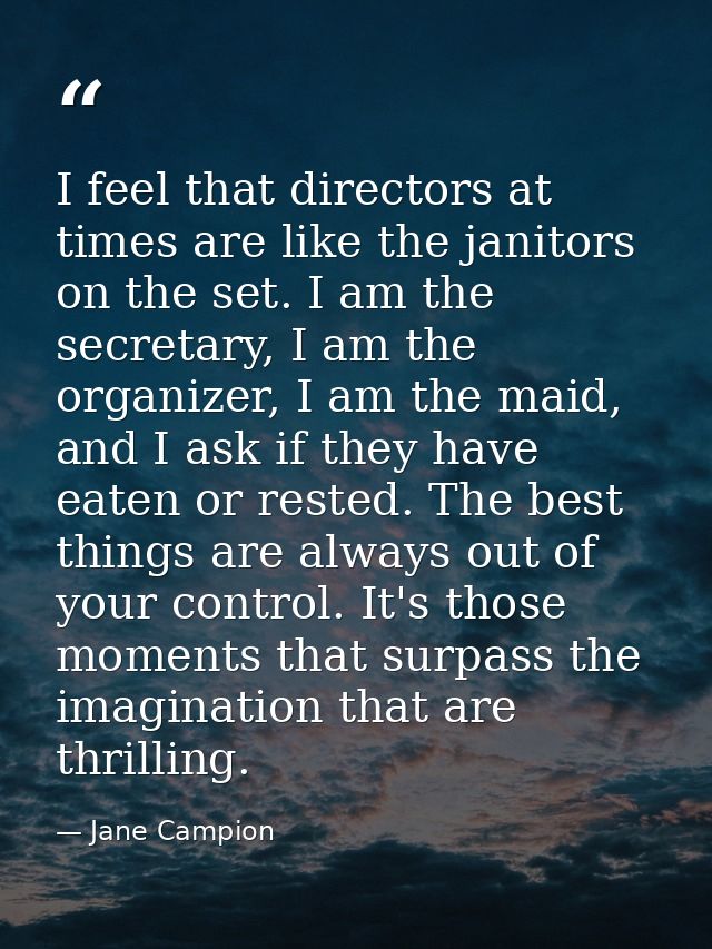 I feel that directors at times are like the janitors on the set. I am the secretary, I am the organizer, I am the maid,  — Jane Campion