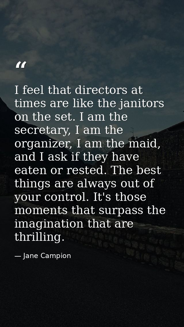 I feel that directors at times are like the janitors on the set. I am the secretary, I am the organizer, I am the maid,  — Jane Campion