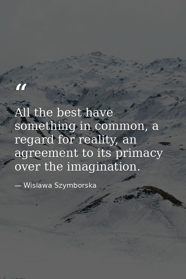 All the best have something in common, a regard for reality, an agreement to its primacy over the imagination. — Wislawa Szymborska