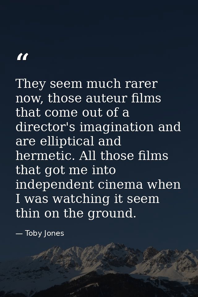 They seem much rarer now, those auteur films that come out of a director's imagination and are elliptical and hermetic.  — Toby Jones