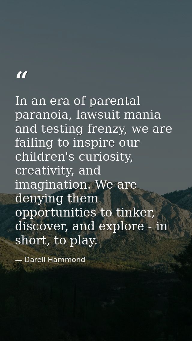 In an era of parental paranoia, lawsuit mania and testing frenzy, we are failing to inspire our children's curiosity, cr — Darell Hammond