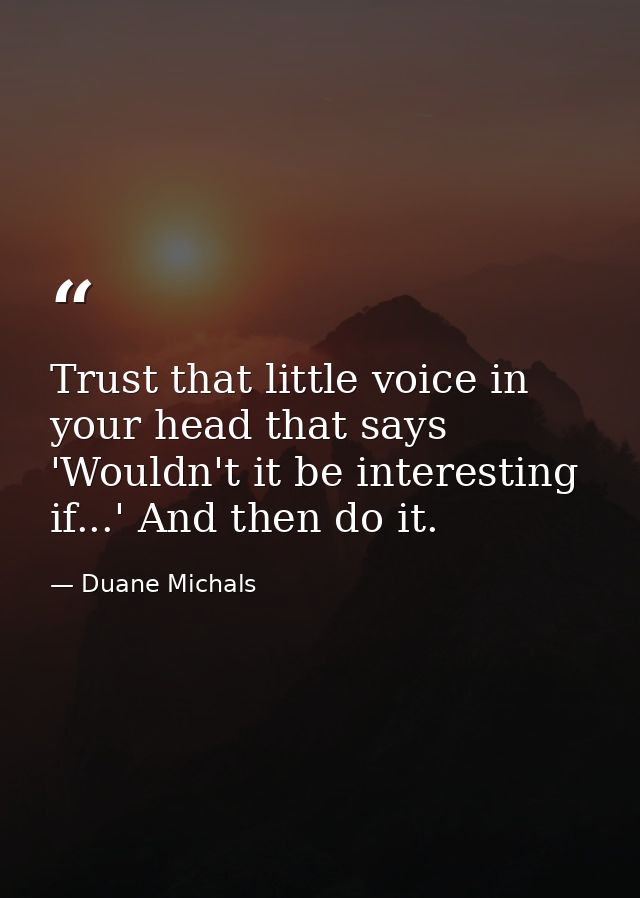 Trust that little voice in your head that says 'Wouldn't it be interesting if...' And then do it. — Duane Michals
