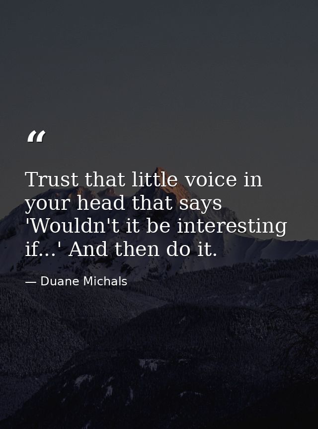 Trust that little voice in your head that says 'Wouldn't it be interesting if...' And then do it. — Duane Michals