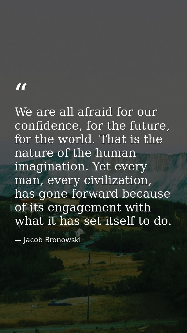 We are all afraid for our confidence, for the future, for the world. That is the nature of the human imagination. Yet ev — Jacob Bronowski