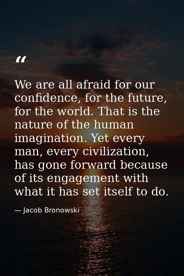 We are all afraid for our confidence, for the future, for the world. That is the nature of the human imagination. Yet ev — Jacob Bronowski