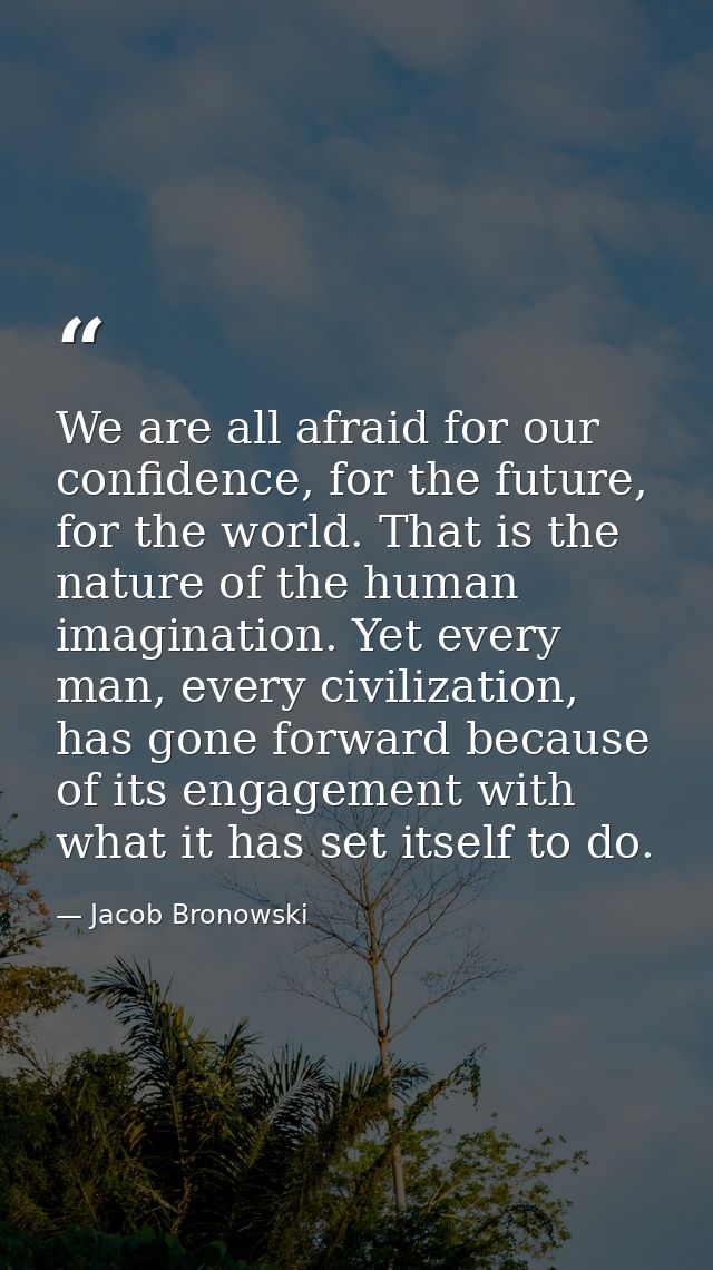 We are all afraid for our confidence, for the future, for the world. That is the nature of the human imagination. Yet ev — Jacob Bronowski