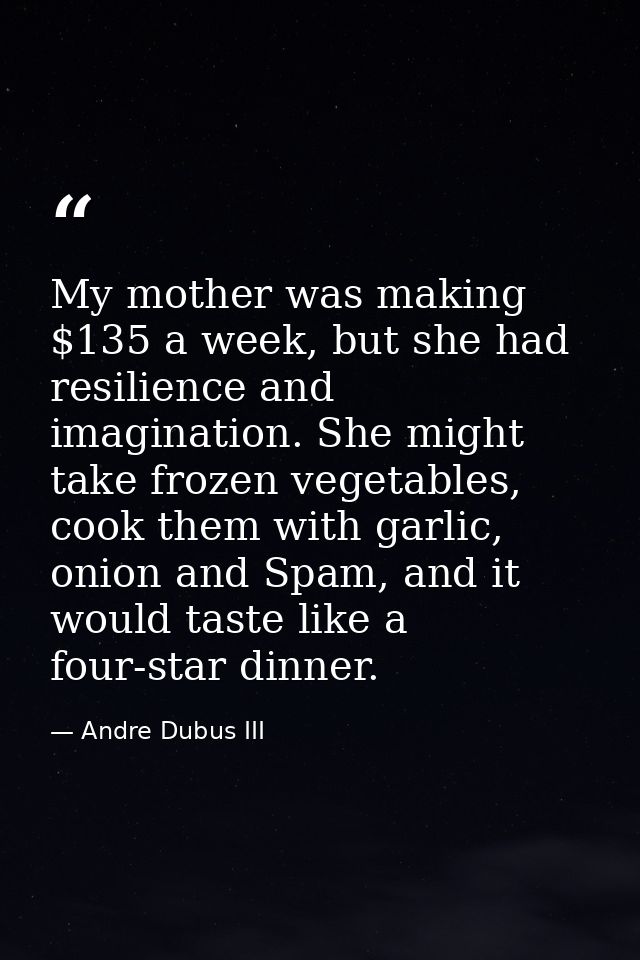 My mother was making $135 a week, but she had resilience and imagination. She might take frozen vegetables, cook them wi — Andre Dubus III