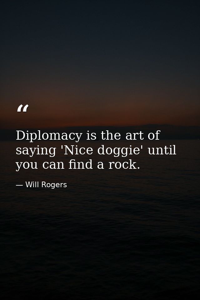Diplomacy is the art of saying 'Nice doggie' until you can find a rock. — Will Rogers