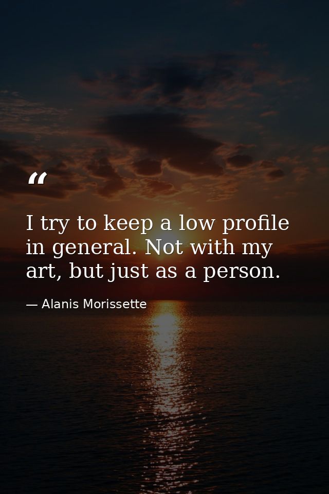 I try to keep a low profile in general. Not with my art, but just as a person. — Alanis Morissette