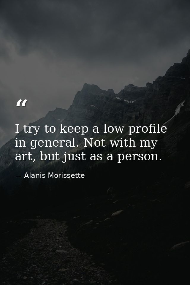 I try to keep a low profile in general. Not with my art, but just as a person. — Alanis Morissette