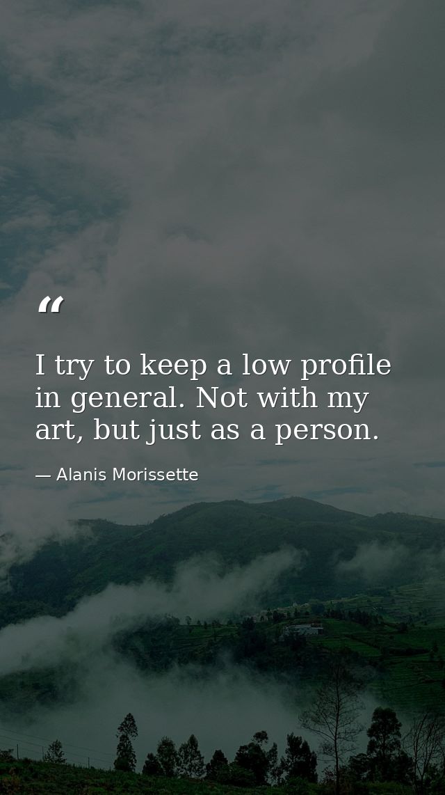 I try to keep a low profile in general. Not with my art, but just as a person. — Alanis Morissette