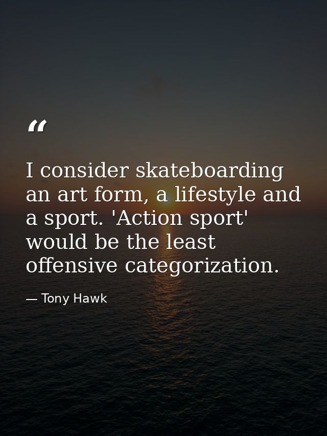 I consider skateboarding an art form, a lifestyle and a sport. 'Action sport' would be the least offensive categorizatio — Tony Hawk