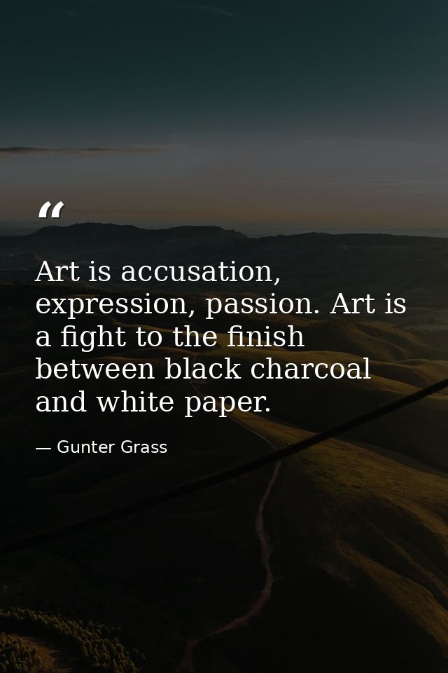 Art is accusation, expression, passion. Art is a fight to the finish between black charcoal and white paper. — Gunter Grass