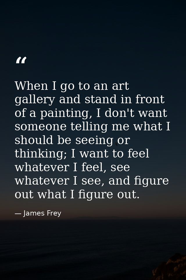 When I go to an art gallery and stand in front of a painting, I don't want someone telling me what I should be seeing or — James Frey