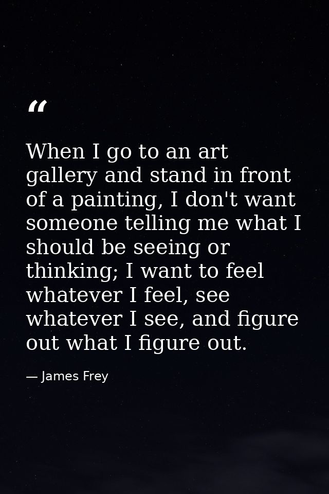 When I go to an art gallery and stand in front of a painting, I don't want someone telling me what I should be seeing or — James Frey