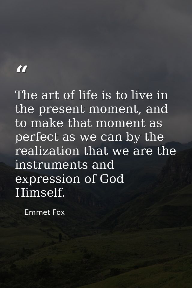 The art of life is to live in the present moment, and to make that moment as perfect as we can by the realization that w — Emmet Fox