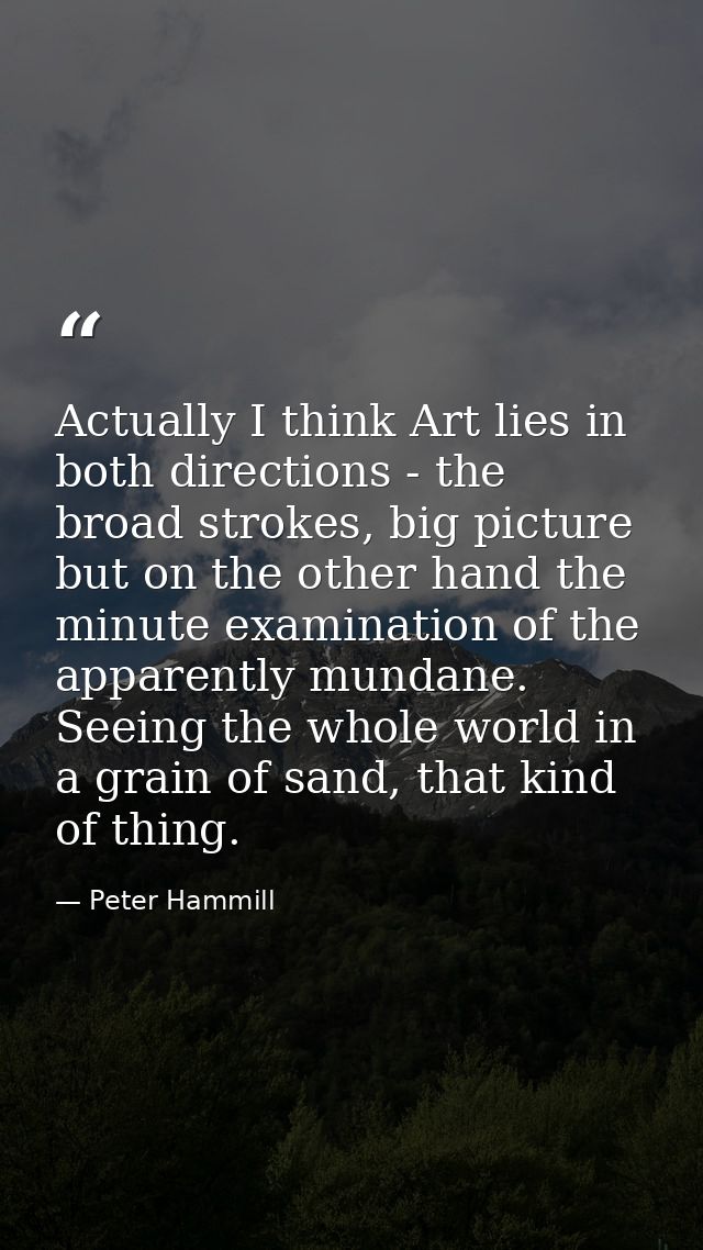 Actually I think Art lies in both directions - the broad strokes, big picture but on the other hand the minute examinati — Peter Hammill