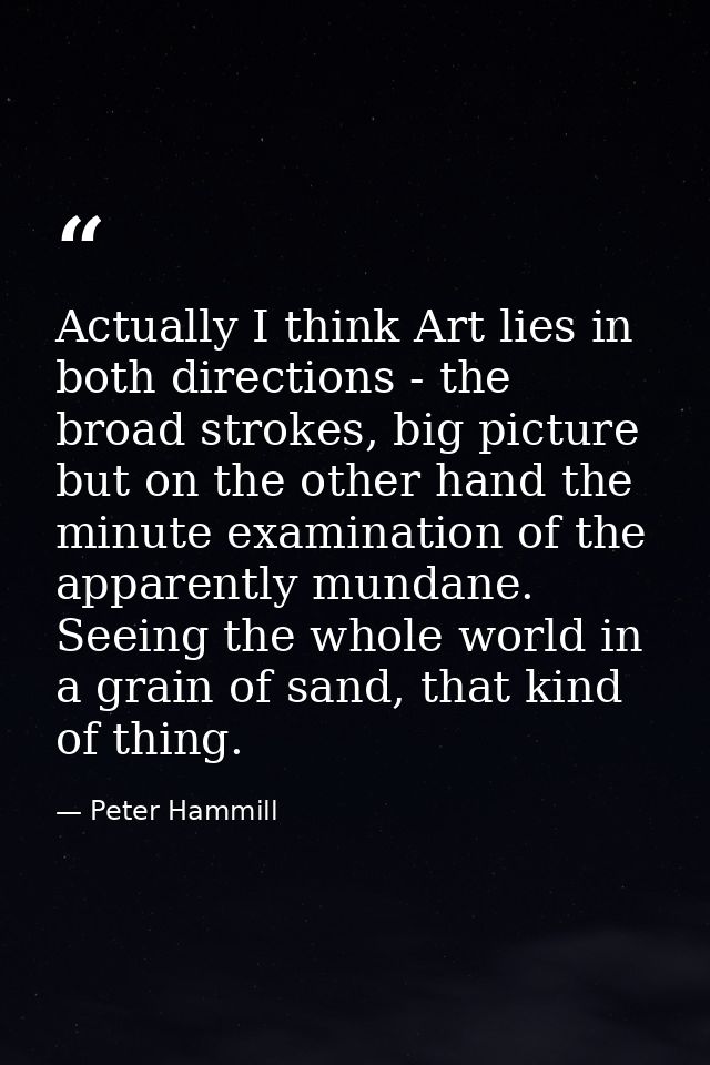 Actually I think Art lies in both directions - the broad strokes, big picture but on the other hand the minute examinati — Peter Hammill