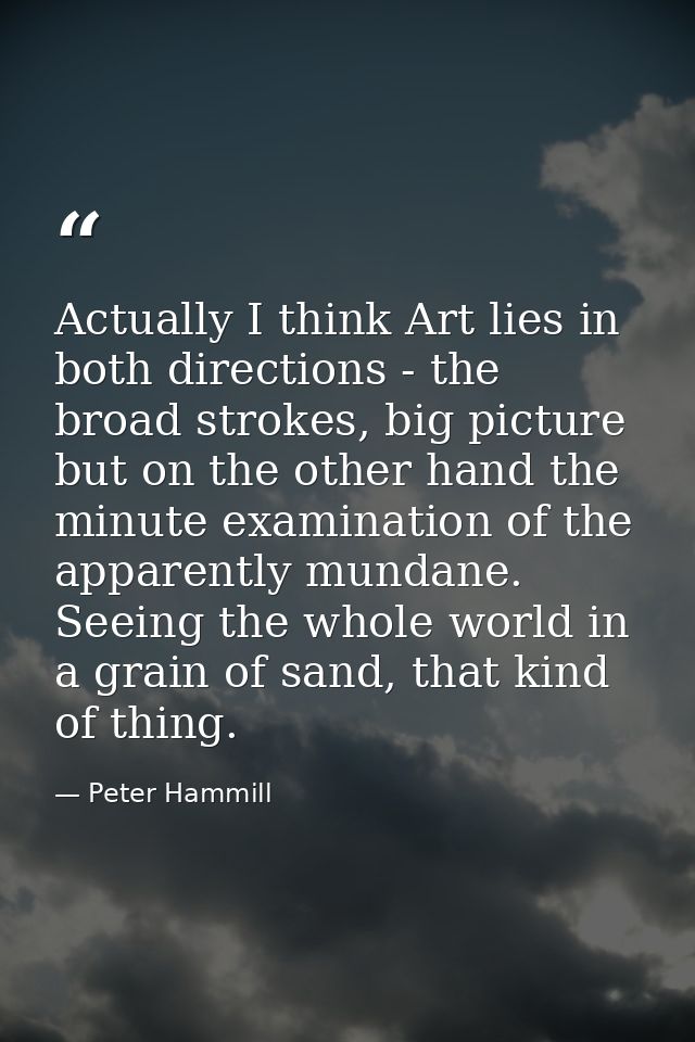 Actually I think Art lies in both directions - the broad strokes, big picture but on the other hand the minute examinati — Peter Hammill