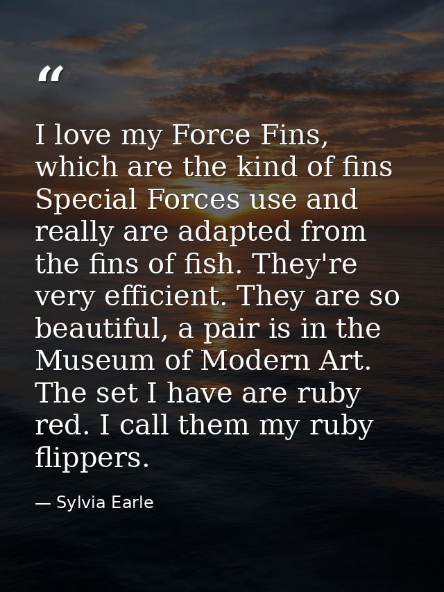 I love my Force Fins, which are the kind of fins Special Forces use and really are adapted from the fins of fish. They'r — Sylvia Earle