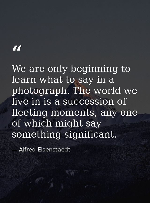 We are only beginning to learn what to say in a photograph. The world we live in is a succession of fleeting moments, an — Alfred Eisenstaedt