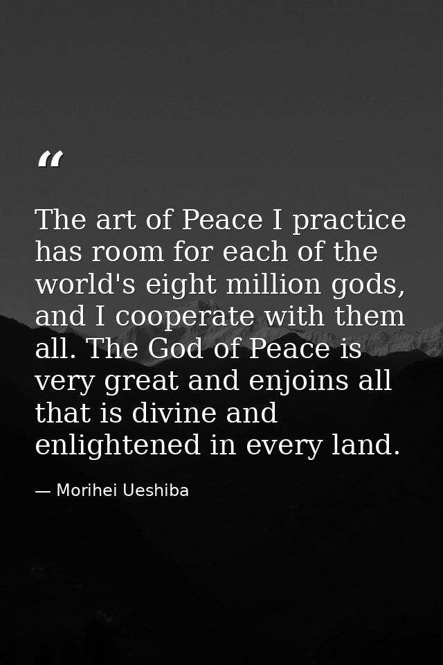 The art of Peace I practice has room for each of the world's eight million gods, and I cooperate with them all. The God  — Morihei Ueshiba