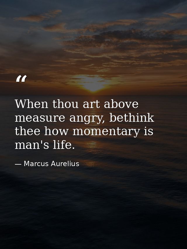 When thou art above measure angry, bethink thee how momentary is man's life. — Marcus Aurelius