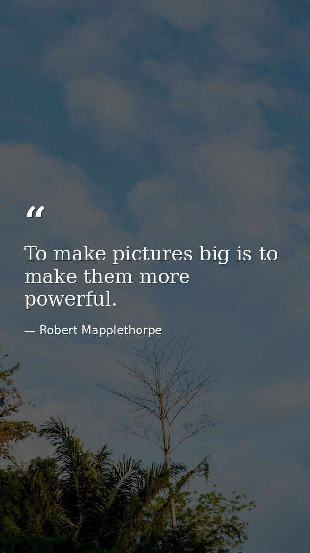 To make pictures big is to make them more powerful. — Robert Mapplethorpe