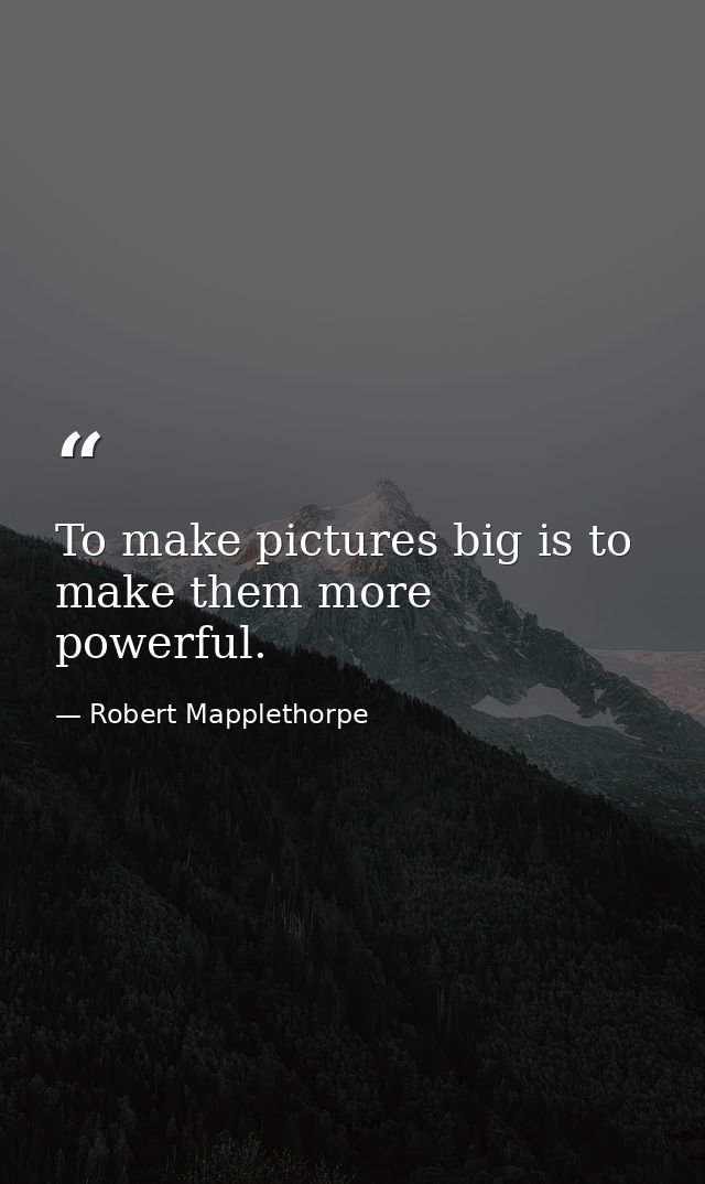To make pictures big is to make them more powerful. — Robert Mapplethorpe