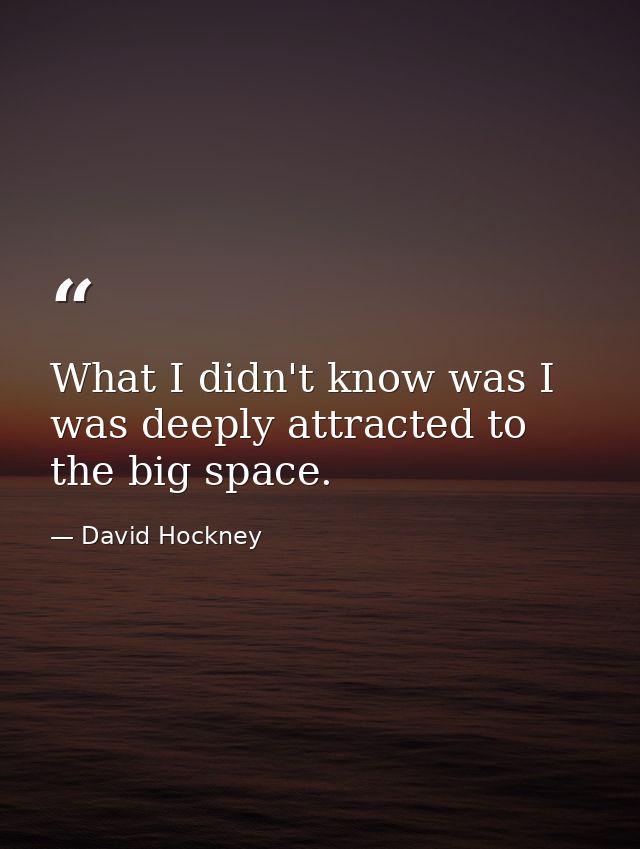 What I didn't know was I was deeply attracted to the big space. — David Hockney