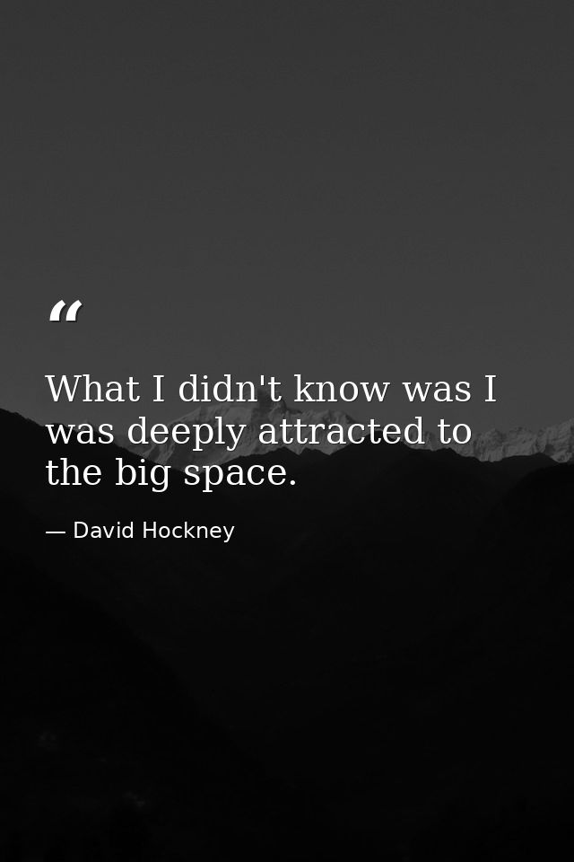 What I didn't know was I was deeply attracted to the big space. — David Hockney